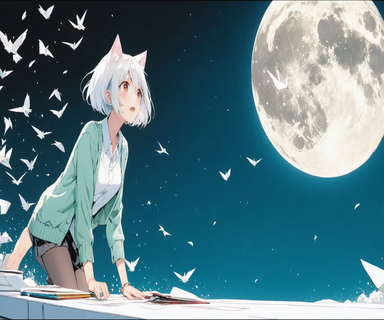 山のように押し寄せる小さな仕事を脇へ払いのけ、いちばん大事な星を守って落ち着いている小さな月着陸船のイラスト。