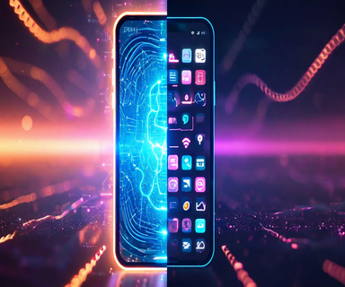 Split-screen illustration showing a glowing smartphone with infinite scrolling feeds and notification symbols on one side, contrasted with faded real-world elements on the other, separated by a crack symbolizing the divide caused by social media addiction