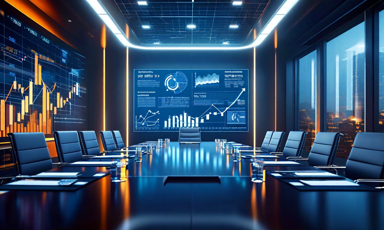 2025年12月の中央銀行金融政策決定会議の場面。モダンな会議室で複数の政策決定者が円卓を囲んで議論している。背景にはインフレーション、金利、労働市場のバランスを象徴する抽象的なビジュアル要素が表現されており、経済指標を示すデジタルディスプレイと経済データチャートが配置されている。