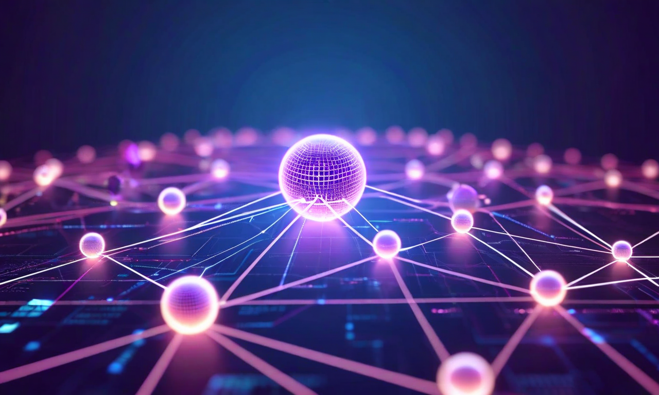 複数のタレント関係管理と独占契約の複雑性を表現したネットワーク図。中央のハブから複数のタレントノード(発光する球体)が接続され、異なる色の線で独占契約、契約更新タイミング、競合プラットフォームとの関係を示している。透明度レイヤーで契約条件の複雑さを表現し、ノードの色分けでタレントカテゴリーと契約ステータスを区別している。