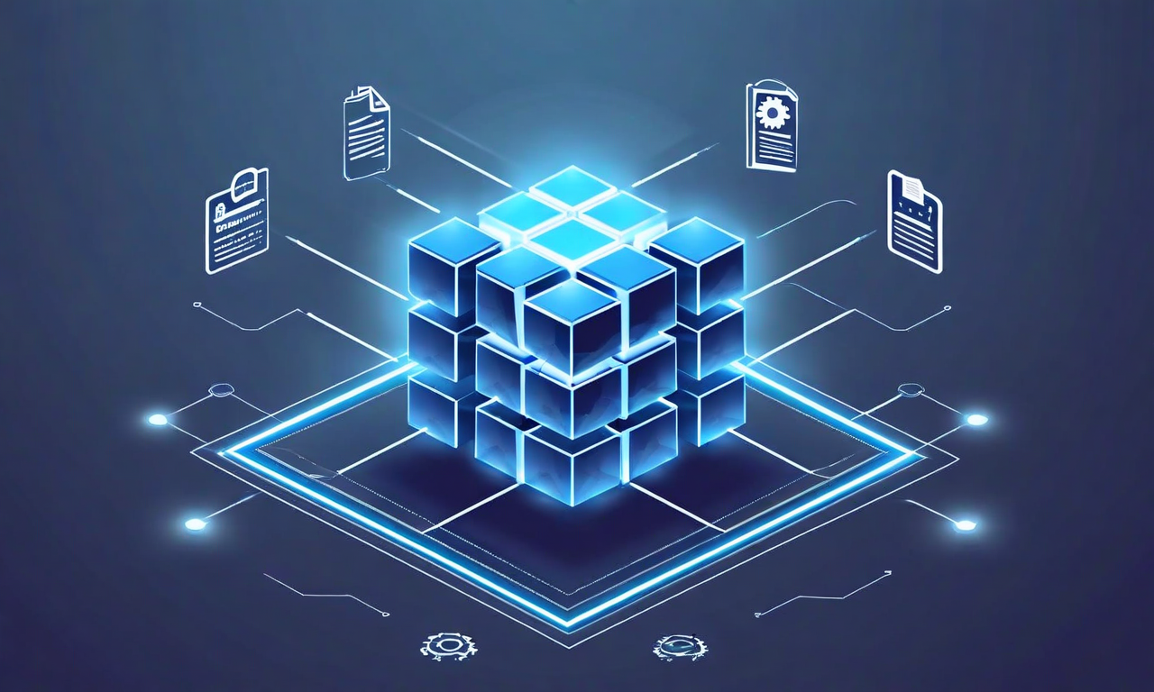 A unified geometric structure made of interlocking blocks representing FreeBSD's integrated system architecture, with component symbols seamlessly connected within a cohesive whole