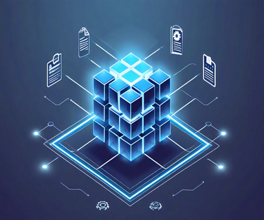 A unified geometric structure made of interlocking blocks representing FreeBSD's integrated system architecture, with component symbols seamlessly connected within a cohesive whole