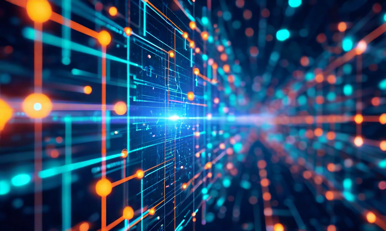 保険テック業界の将来展望を表現した図。デジタル化の加速を示す相互接続されたテクノロジーノード、規制環境の整備を示す構造化されたグリッドパターン、競争の激化を示す収束する経路、顧客期待の高度化を示す上昇するインジケーターが同時に描かれている。確立された成熟企業を示す堅牢な構造と、新興企業を示す動的で成長する要素が共存する市場構図を表現。