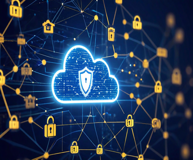 Illustration of a secure cloud infrastructure surrounded by a protective European border outline, with digital network connections and security symbols representing data sovereignty and regulatory compliance