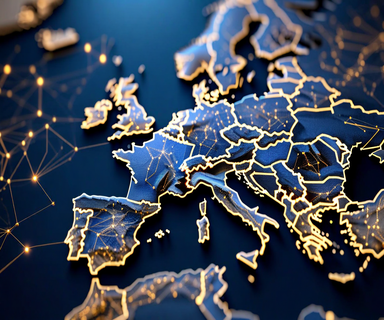 Abstract visualization of European regulatory network showing interconnected nodes across a map, representing the hub-and-spoke governance model and cross-border coordination challenges