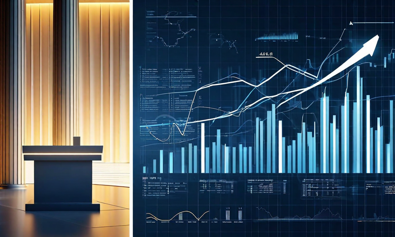 Split composition showing government policy-making on one side and market dynamics on the other, connected by flowing economic indicators, representing the tension between fiscal stimulus and export challenges