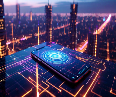 Overhead view of a city at night showing a smartphone with glowing radio waves and signal patterns connecting to cell towers, representing mobile phone tracking technology and surveillance networks