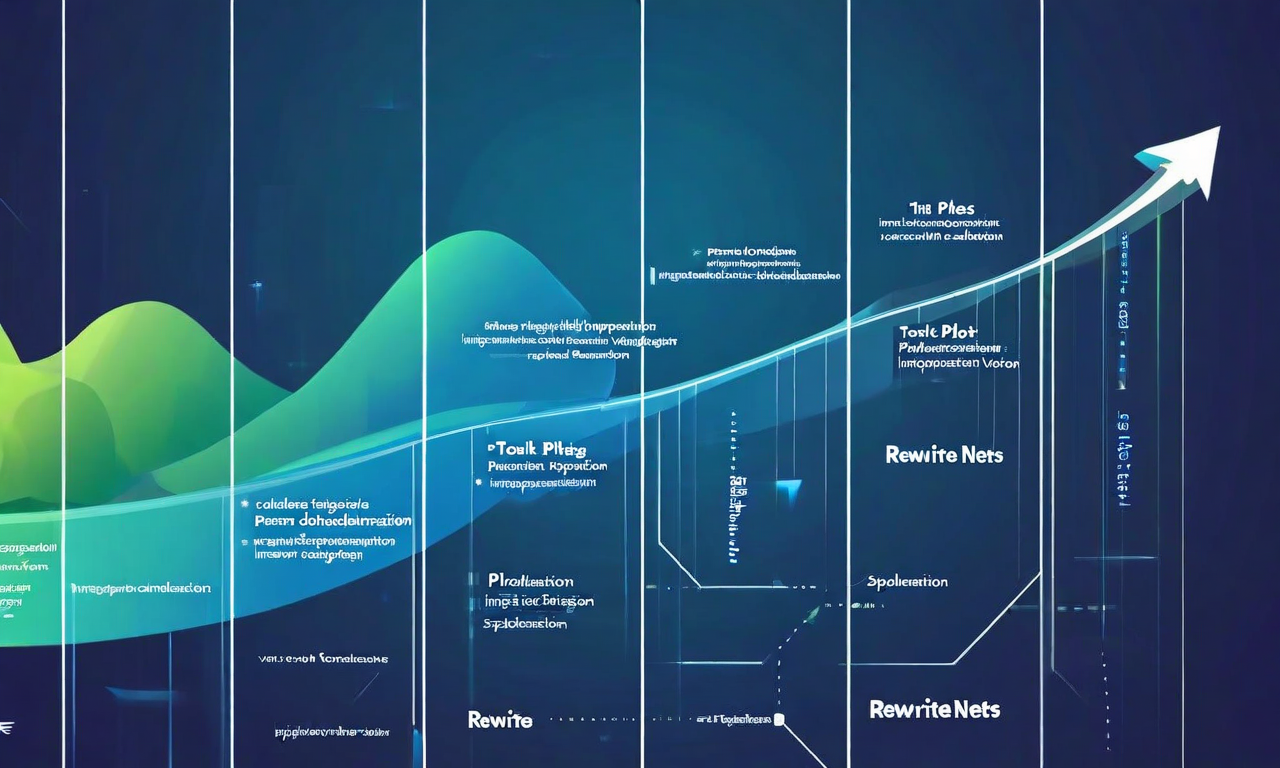 段階的な導入戦略を表現した4段階のロードマップ。下から上へ向かう矢印で繋がれた各段階は、パイロット導入、組織的準備、技術的検証、本格的なRewriteNets導入を視覚化している。モダンで洗練されたテクノロジーデザイン。