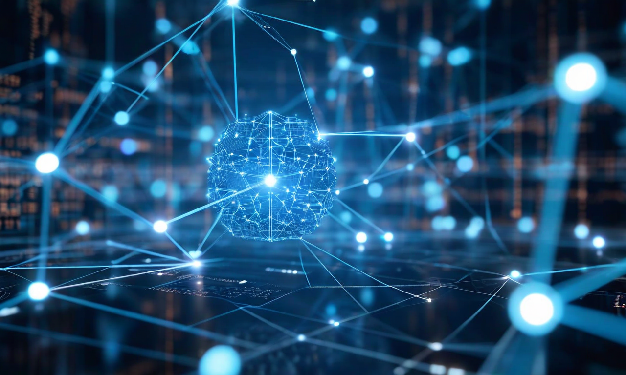 Abstract visualization of enterprise data structures merging with artificial intelligence neural networks, representing SAP's strategic AI investment in structured business data processing