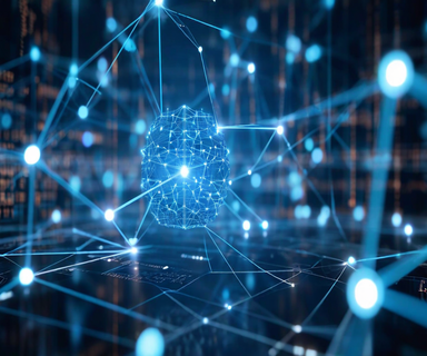 Abstract visualization of enterprise data structures merging with artificial intelligence neural networks, representing SAP's strategic AI investment in structured business data processing