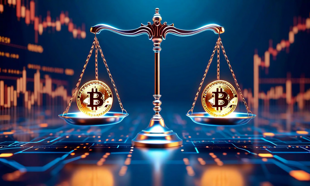 A silver balance scale weighing cryptocurrency symbols against legal documents, symbolizing the SEC's regulatory action and legal resolution with Gemini crypto exchange