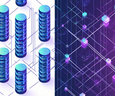 Split-screen illustration contrasting an organized database grid structure on the left with a chaotic, distributed network of interconnected nodes on the right, representing the fundamental incompatibility between database systems and the internet's architecture