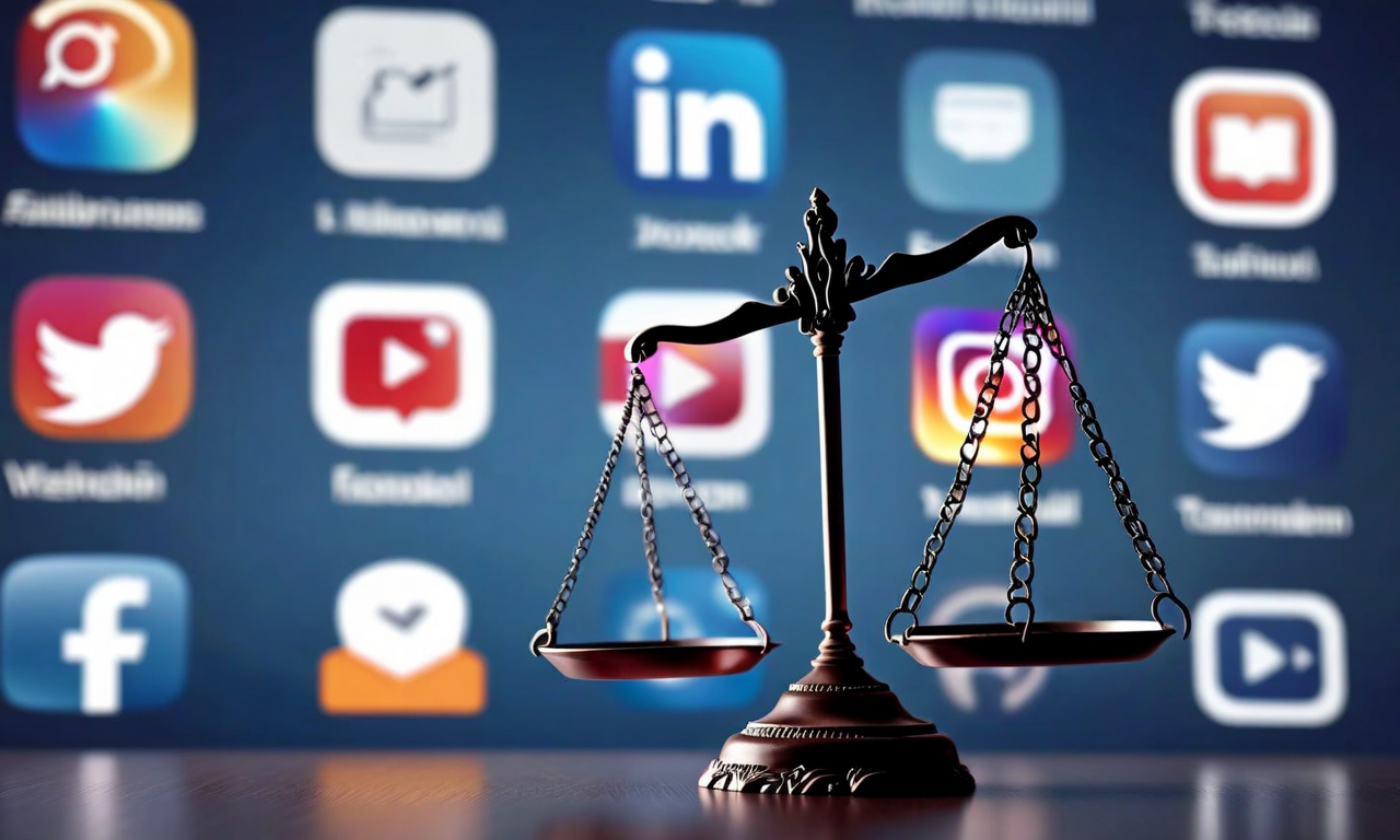 A professional composition showing legal scales with smartphone silhouettes in the background, representing the settlement of social media litigation between tech companies and school districts