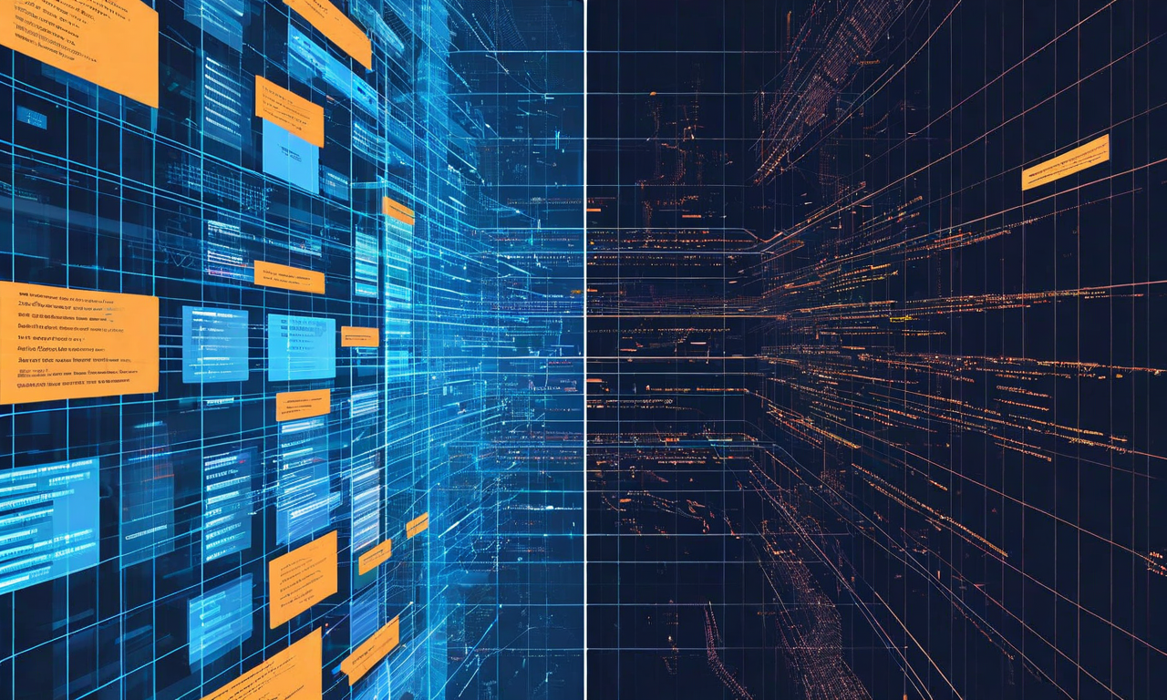 臨床データシステムにおける情報ギャップを表現した抽象的なビジュアル。左側は構造化された電子健康記録(EHR)システムを青色の整然としたグリッドパターンで表現。右側は非構造化の臨床ナラティブを温色の有機的なテキストで表現。中央には社会的決定要因(SDoH)の情報が欠落していることを示す暗いギャップが存在。医療アイコンと患者データが視覚的に分断されている。