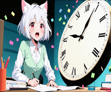 数字だけを示すダイヤルに困り顔の先生と、学習の行動を並べた色とりどりのタイルを広げて見せる親しげなキャラクターのイラスト。