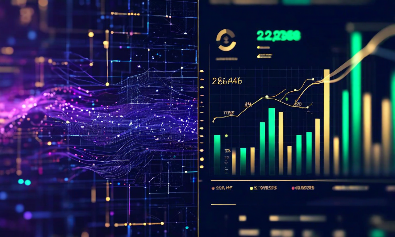 Split-screen illustration showing AI computational costs represented by neural networks and GPU infrastructure on one side, transforming into profit metrics and ascending financial charts on the other side, connected by a bridge element symbolizing the conversion of AI costs into revenue