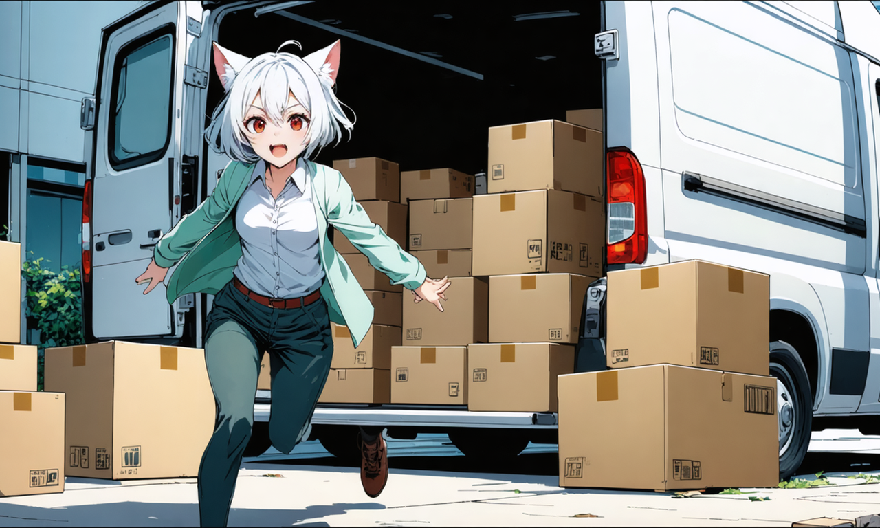 倉庫の裏路地をこっそり走る配送バンと、正門で別の方向を見ている門番を描いた、チップの不正な横流しを表すイラスト。