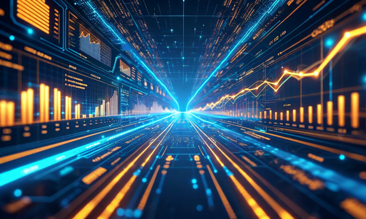 技術メトリクスとビジネスメトリクスの乖離を表現した抽象的なビジュアライゼーション。左側は青色系の回路パターンとAIニューラルネットワーク、パフォーマンスグラフで技術指標を表現。右側は金色系のROIチャートと成長曲線でビジネス価値を表現。中央には両者を統合する橋のような接続要素が配置され、分断から統合への必要性を視覚化している。