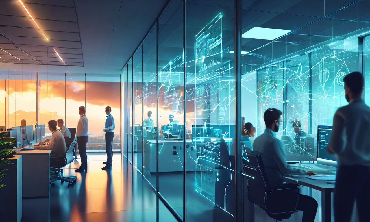 運用上の予測可能性と可視性がもたらす組織の安定性を表現した画像。透明性のあるコミュニケーション、明確なロードマップ、リアルタイムダッシュボードが表示された現代的なオフィス環境で、研究者チームが信頼と安定感を持って協働している様子。不確実性から確実性への段階的な変化を視覚化。