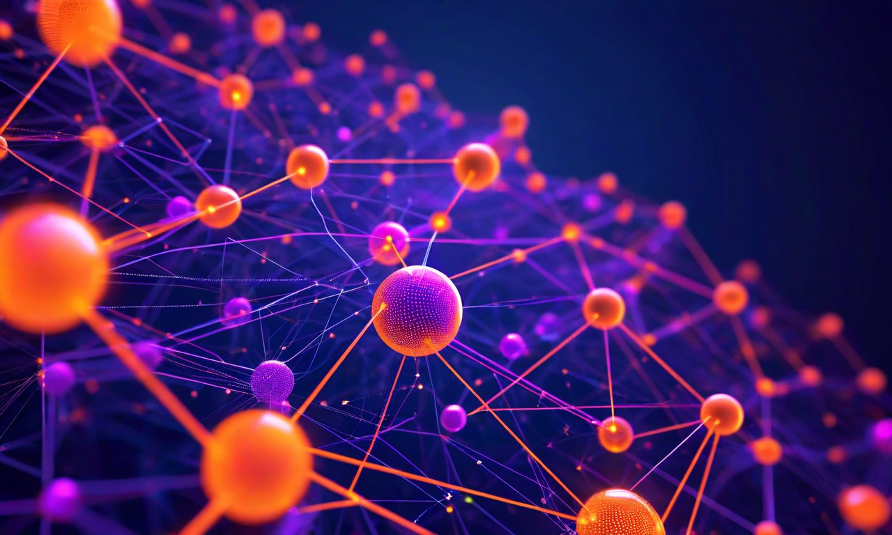 LLMデプロイメントにおける複雑なリスク環境を表現した抽象的なビジュアライゼーション。分布外入力、敵対的攻撃、システム障害、規制リスクを表す複数の相互接続されたノードと領域が、発光する線と粒子で結ばれている。深い青、電紫、警告オレンジの色彩で、多層的な脅威の相互作用と依存関係を視覚化している。