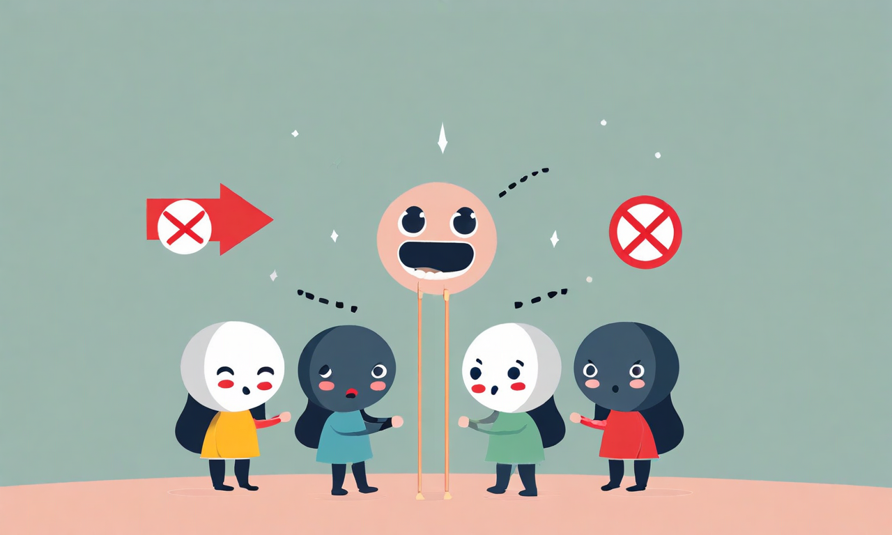 4つの矢印キャラクターが中央の点を囲んで、それぞれ異なる方向（上下左右）に引っ張っている様子。すべてが同じ力で相互に矛盾する方向に作用しており、中央の対象物が複数の相反する力に同時に引かれている状況を表現している。オープンスペースの背景。