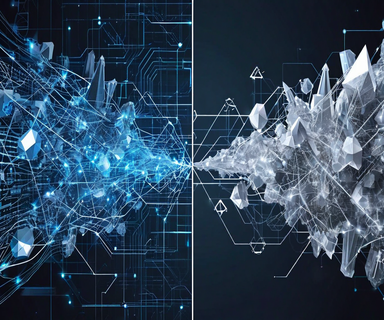 Split composition showing abstract neural network architecture with flowing blue pathways on the left merging with crystalline lithium mineral structures integrated with circuit board patterns on the right, representing the convergence of AI architectural evolution and lithium supply chain challenges