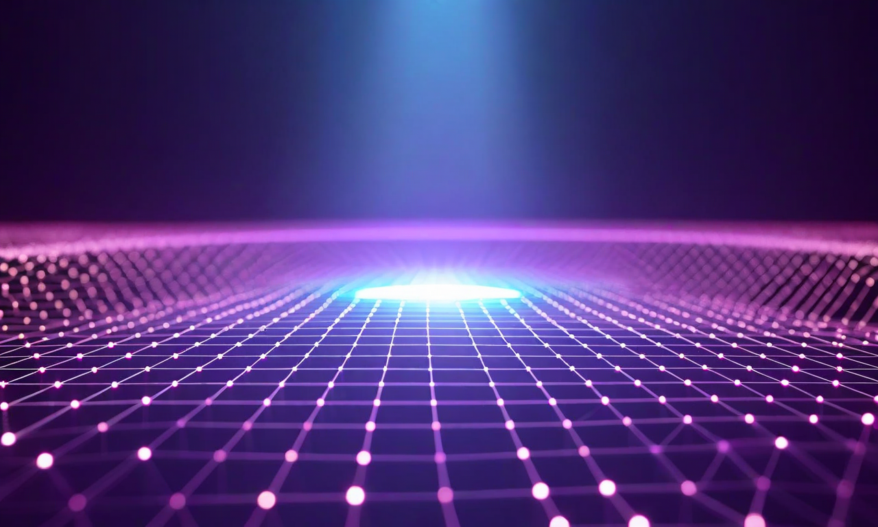 A three-dimensional wireframe grid with scattered glowing points projects down onto a two-dimensional surface, illustrating how high-dimensional AI capability spaces are reduced to limited benchmark measurements, with most of the space remaining unmeasured in shadow