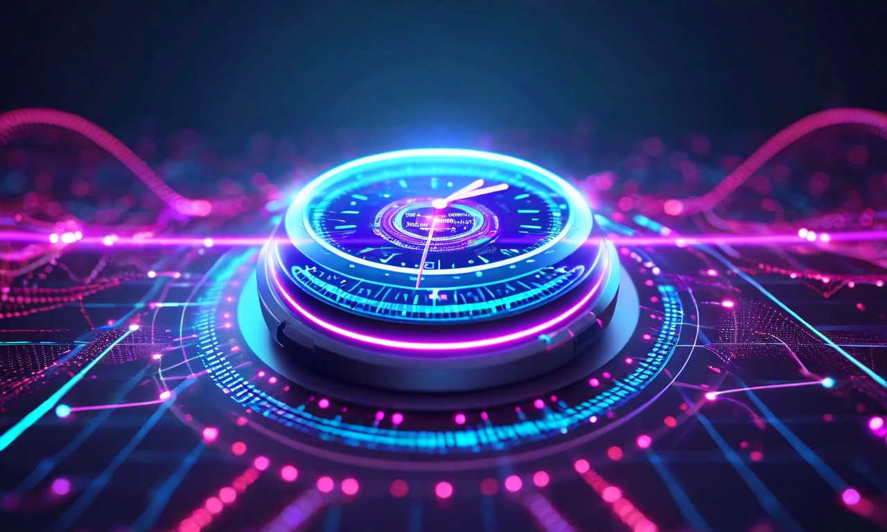 スマートウォッチを中心に、加速度計、ジャイロスコープ、心拍センサー、GPSの4つのセンサーから放射状にデータストリームが広がっている概念図。各センサーからは異なる色の光線と粒子が流れ出し、中央の認知活動測定ビジュアライゼーションに収束している。デジタルノードと接続線が複数のセンサーデータの統合を表現している。