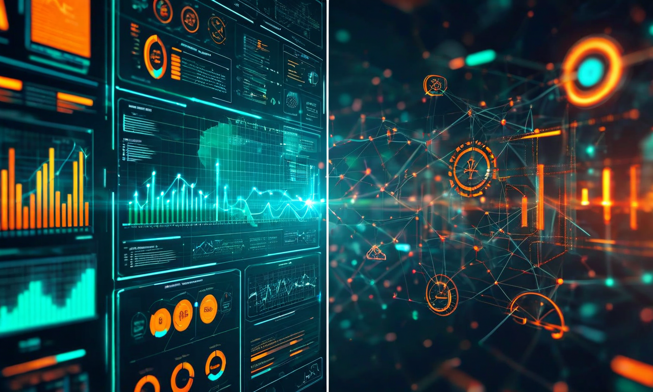Split illustration contrasting idealized AI research metrics on the left with complex real-world clinical deployment challenges on the right, separated by a translucent barrier, representing the gap between laboratory performance and operational healthcare systems