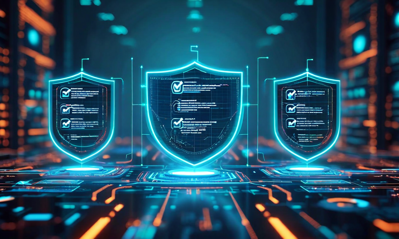 規制リスクと評判リスク軽減のための統合ガードレール概念図。コンプライアンスチェックリスト、パートナー適格性基準、監視メカニズムの3つの要素が相互に接続され、保護的なシールドと監視システムで構成されている。データフローと検証プロセスが視覚的に表現されている。