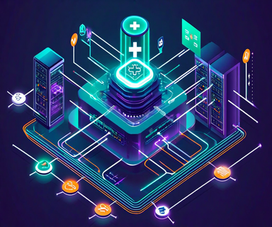 Isometric illustration of a secure healthcare data vault at center with multiple glowing pathways branching outward, representing different customer acquisition channels, with healthcare and technology icons in a modern blue gradient background