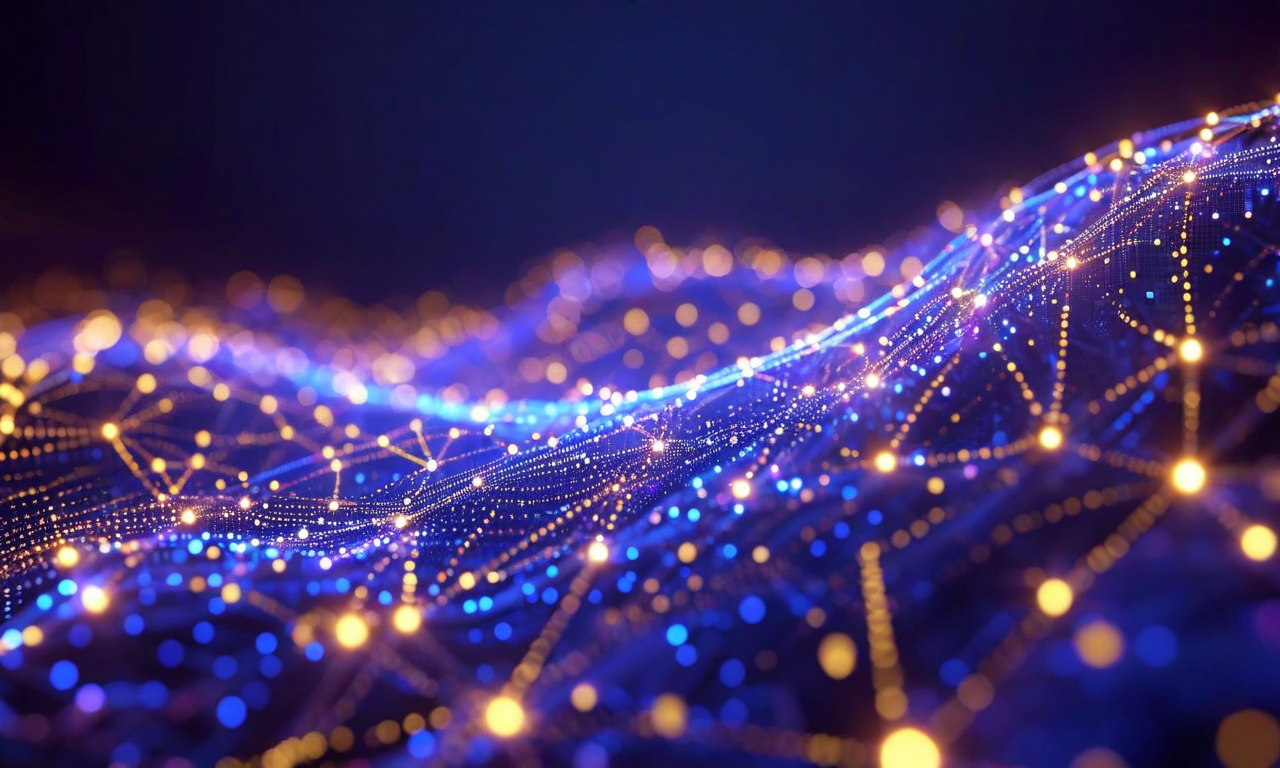 Abstract visualization of data flowing through an evolving neural network, with highlighted data points representing dynamic sample selection during online machine learning training