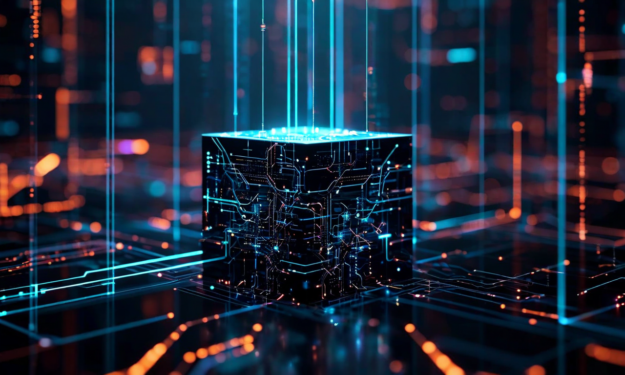 ブラックボックスの内部を表現した抽象的なビジュアル。複雑に絡み合う発光するデータフロー、神経回路のようなパターン、そして暗闇に隠れたメカニズムが描かれており、アルゴリズムの不透明性と見えない意思決定プロセスを象徴している。