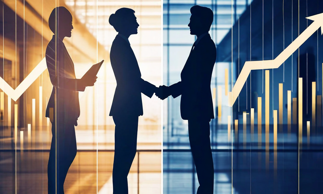 Professional business scene depicting Japanese corporate executives in negotiation with upward trending arrows symbolizing wage increases and economic growth