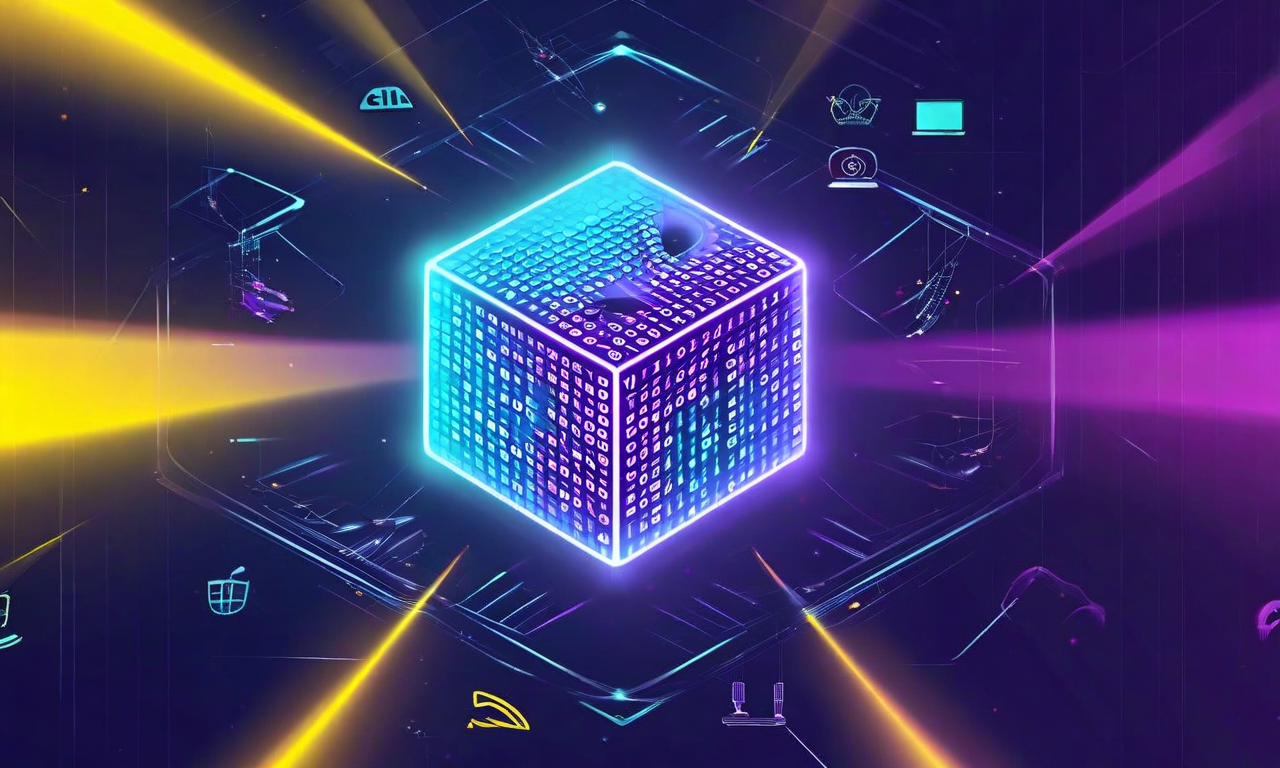Technical illustration showing Python and WebAssembly integration, with a Python snake symbol intertwined with geometric WASM hexagonal structures, data streams flowing from tangled threads to parallel light beams, representing performance improvement and cross-platform compatibility