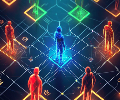 Four geometric silhouettes representing AI agents positioned around a strategic game board with glowing network connections between them, some solid and some broken, illustrating cooperation and deception in game theory