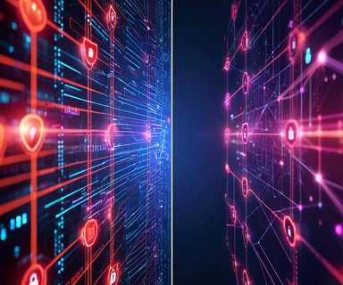 Split-screen digital illustration showing open-source code network on one side and corporate platform restrictions with security barriers on the other, representing the conflict between open-source projects and platform access control