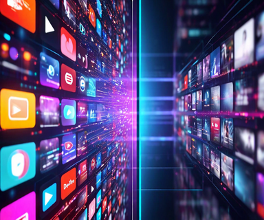 Split-screen illustration showing the transition from algorithmic content streams to structured programming grid, representing YouTube's shift from digital platform to traditional TV model