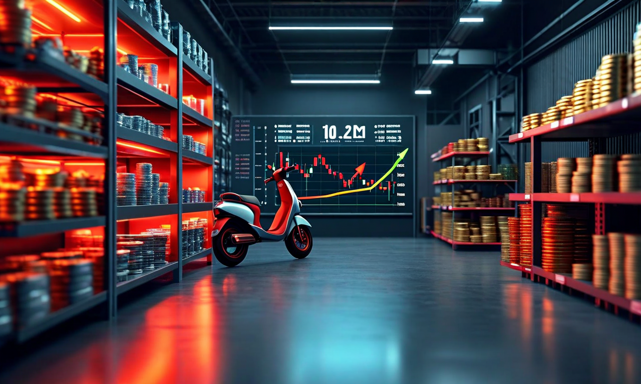 Split illustration depicting quick-commerce economics with a dark store warehouse on one side and financial charts showing thin margins on the other, connected by a delivery vehicle symbol